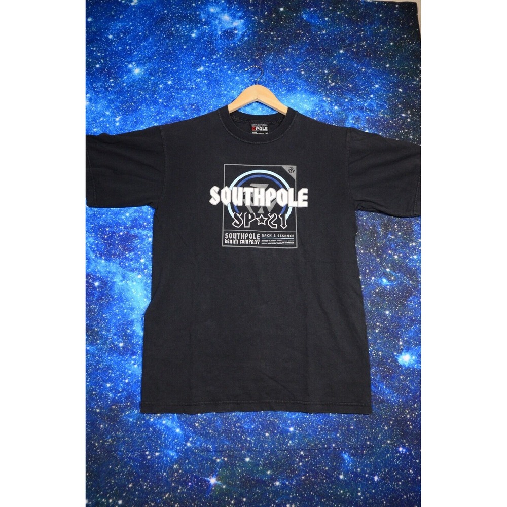 Vintage Southpole Graphic T-Shirt Size XL Black 2000s Y2K Grunge‎ Hip Hop Skater